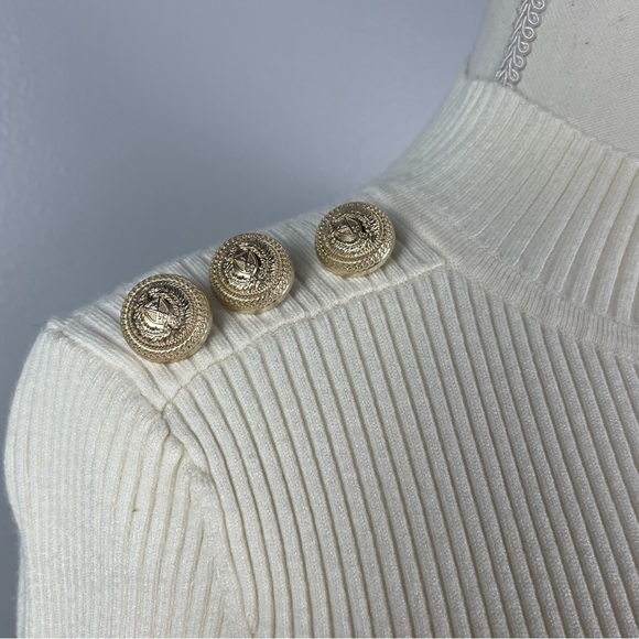 Generation Love White Ribbed Long Sleeve Open Back Gold Buttons Size Medium - Picture 6 of 8